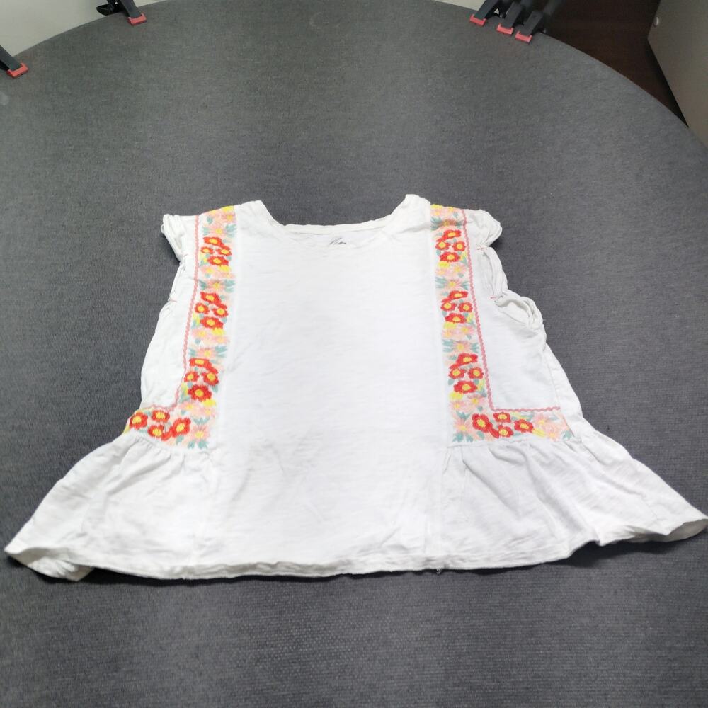 Alya Women’s White Floral Embroidered Sleeveless Tank Top Size Large Boho Chic